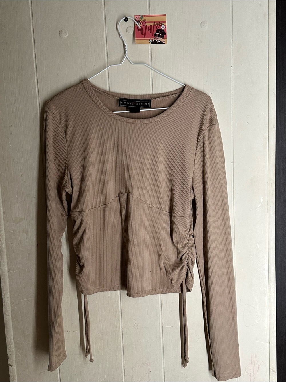 Polly & Esther Taupe Ribbed Long-Sleeve Top with Side Cinch